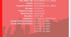 Stunning 0.31 acre-land in Serene McCormick County, SC