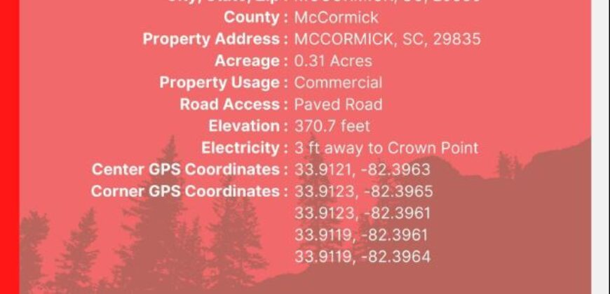 Stunning 0.31 acre-land in Serene McCormick County, SC
