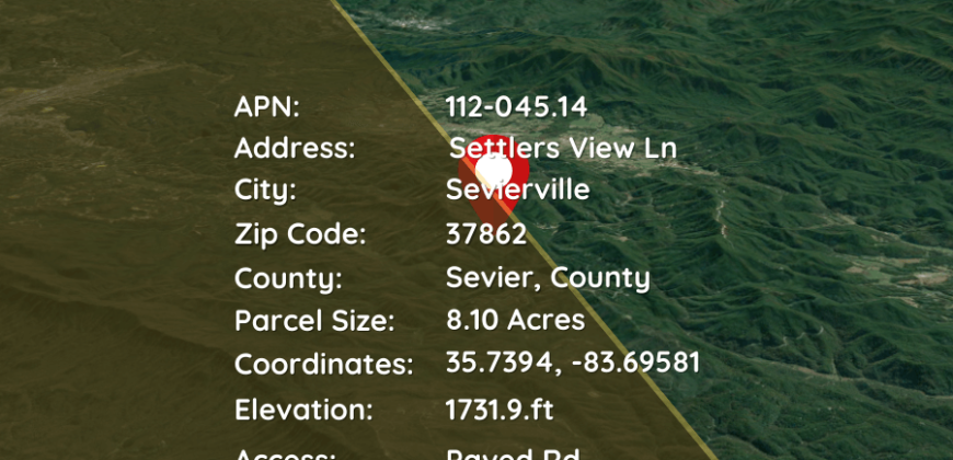 8.1 Acres – Settlers View Ln, Sevierville, TN, 37862 – Sevier County