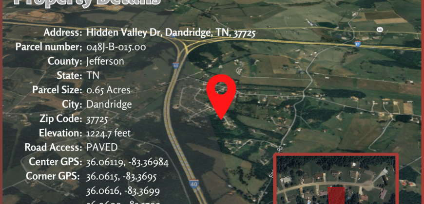 0.65 Acres – 1935 Hidden Valley Dr Dandridge TN 37725 – Jefferson County