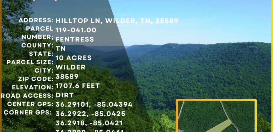 10 Acres – Lot 299,  Hilltop Ln, Wilder, TN, 38589 – Fentress County